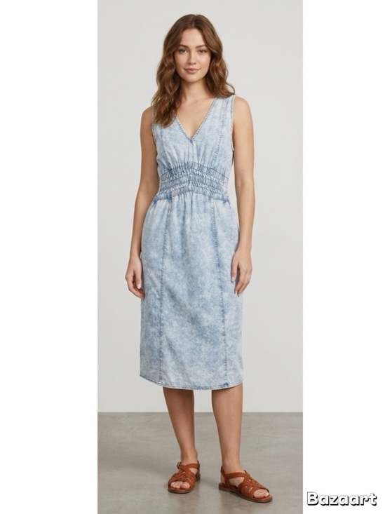 Central Park West Dresses & Skirts - Central Park West Pale Blue V-Neck Smocked-Waist Midi Dress
